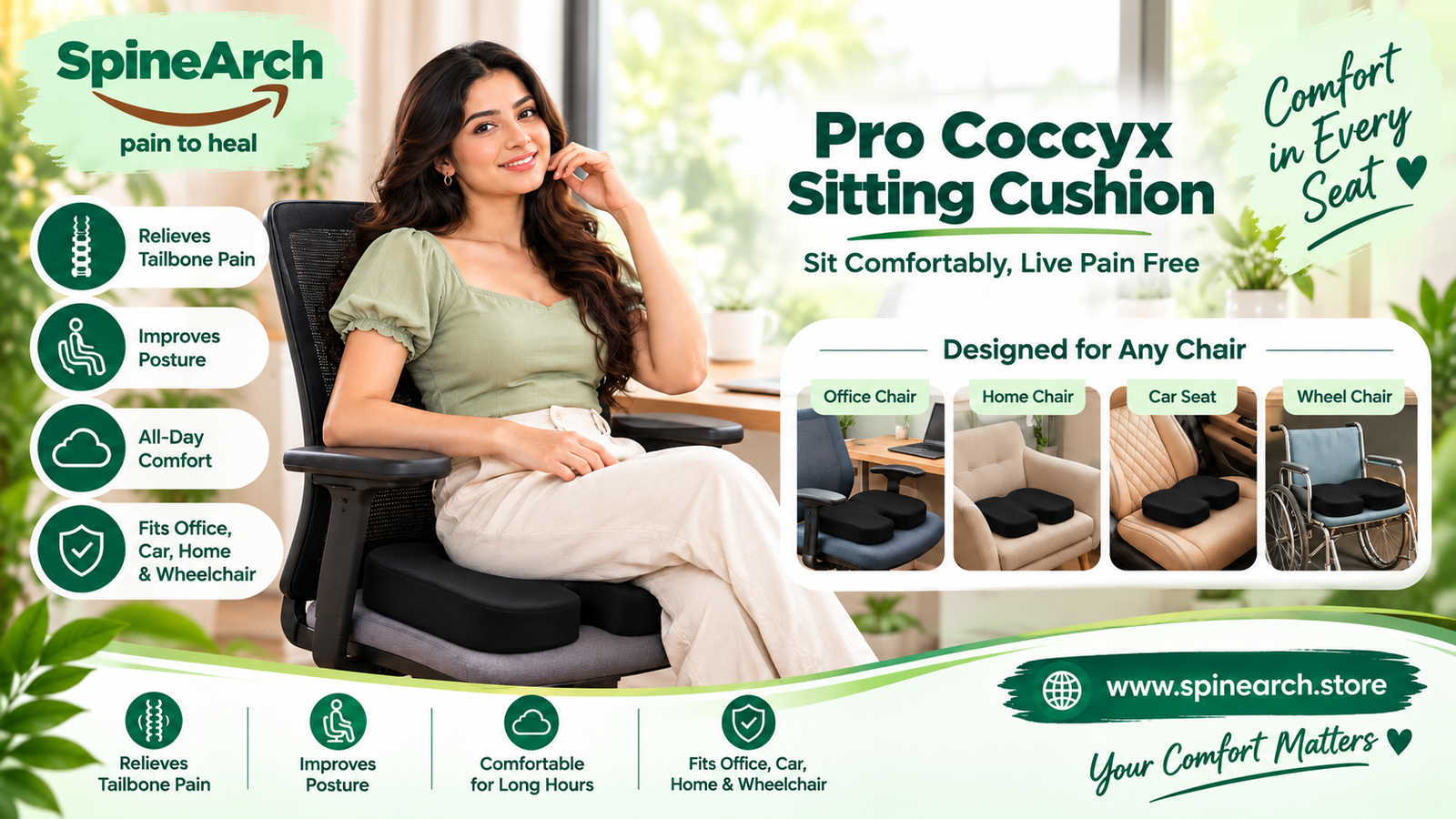 spinearch coccyx cushion comfort banner